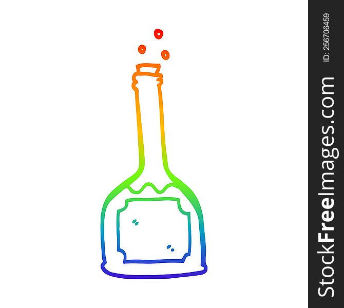 Rainbow Gradient Line Drawing Cartoon Bottle Of Red Wine