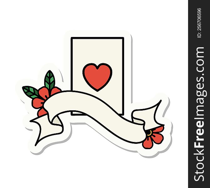 tattoo style sticker with banner of the ace of hearts