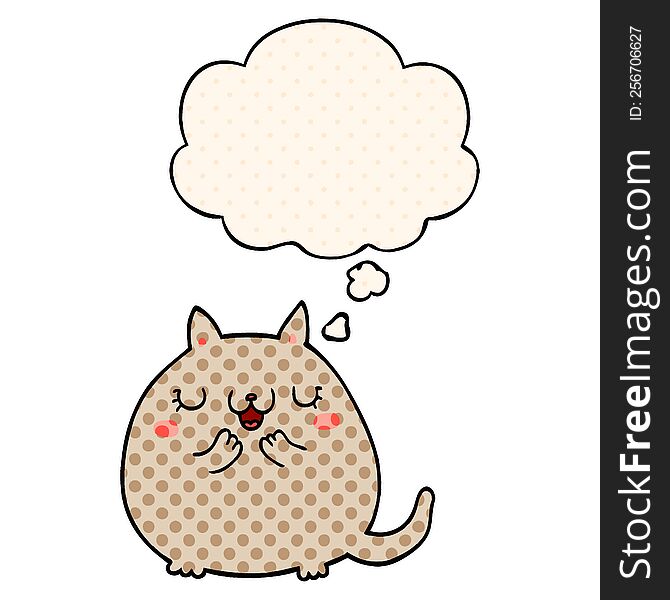cartoon cute cat with thought bubble in comic book style