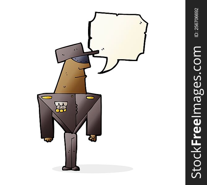 cartoon guard with speech bubble