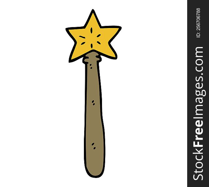 Hand Drawn Doodle Style Cartoon Magician Wand