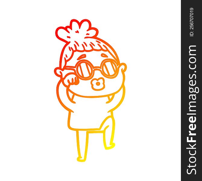 Warm Gradient Line Drawing Cartoon Tired Woman Wearing Spectacles