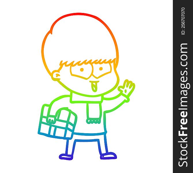 Rainbow Gradient Line Drawing Cartoon Happy Boy