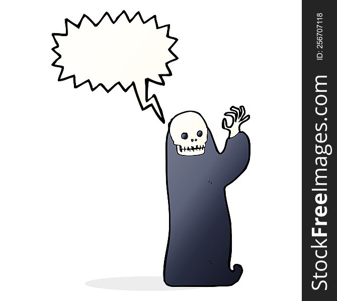 Cartoon Waving Halloween Ghoul With Speech Bubble