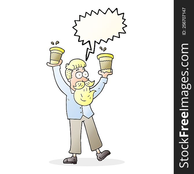 Speech Bubble Cartoon Man With Coffee Cups