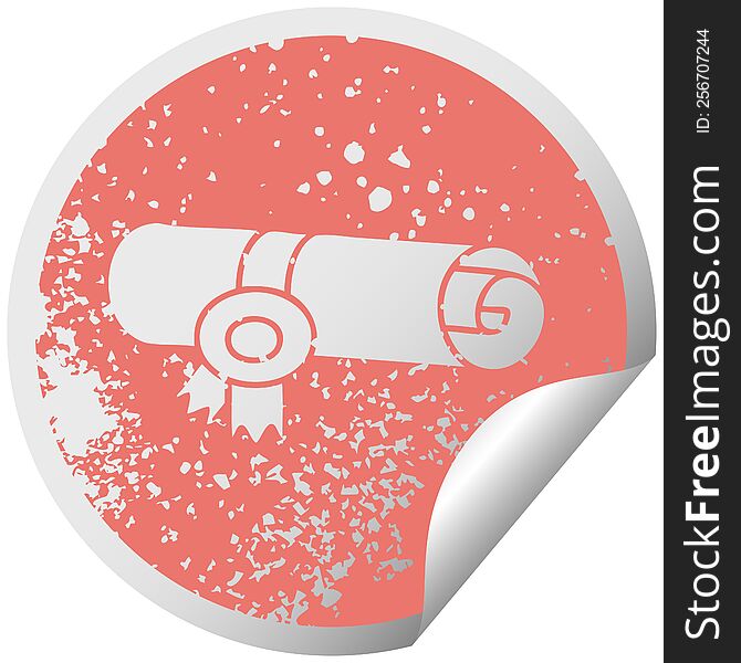 Distressed Circular Peeling Sticker Symbol Rolled Certificate