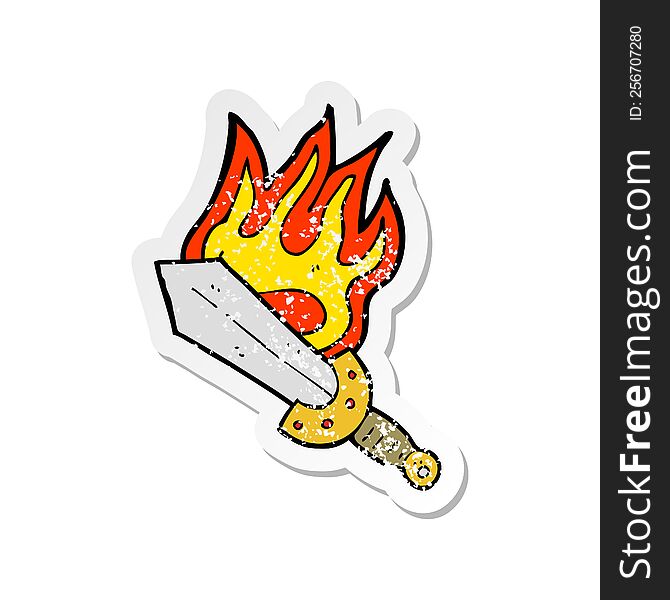 Retro Distressed Sticker Of A Cartoon Flaming Sword
