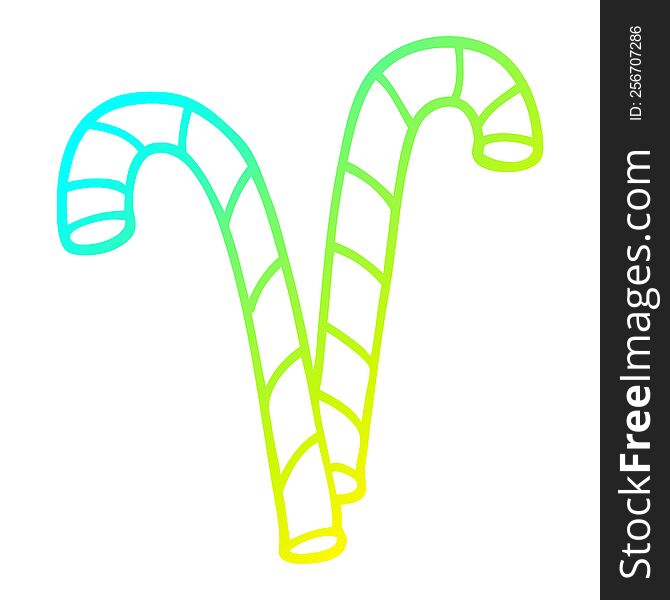 cold gradient line drawing of a cartoon xmas candy cane