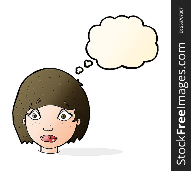 Cartoon Worried Female Face With Thought Bubble