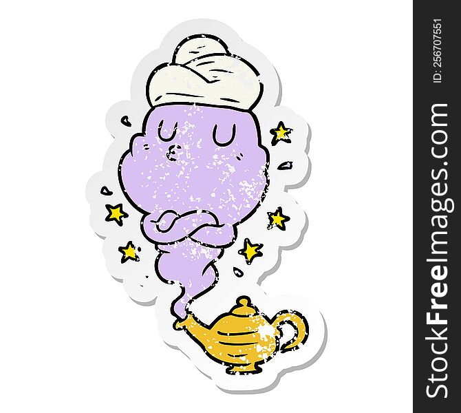 Distressed Sticker Of A Cartoon Genie