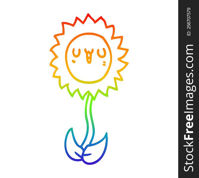rainbow gradient line drawing of a cartoon flower