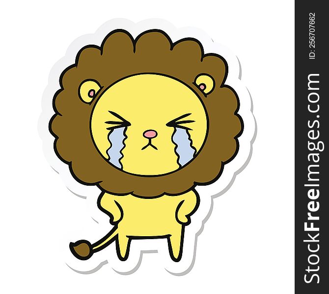 Sticker Of A Cartoon Crying Lion