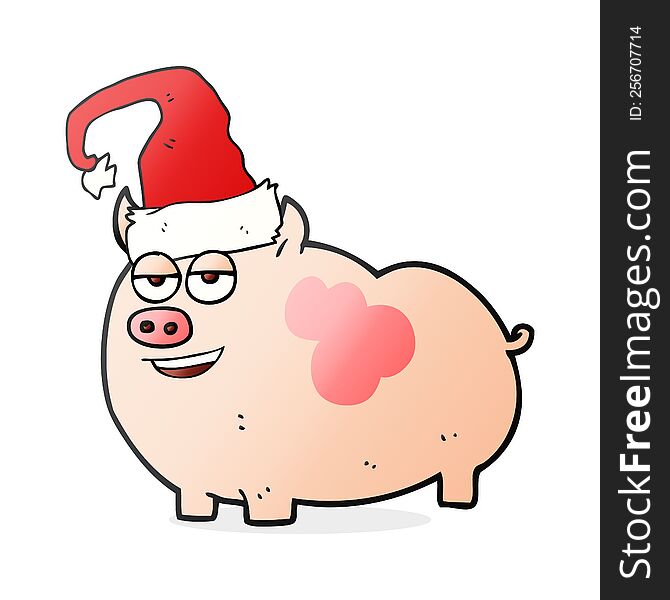 freehand drawn cartoon christmas pig