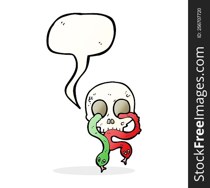 cartoon skull with snakes with speech bubble