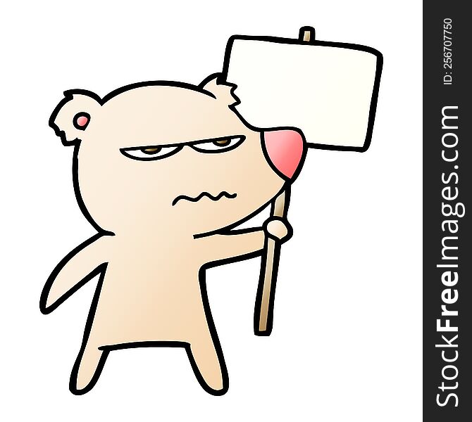angry bear cartoon holding placard. angry bear cartoon holding placard