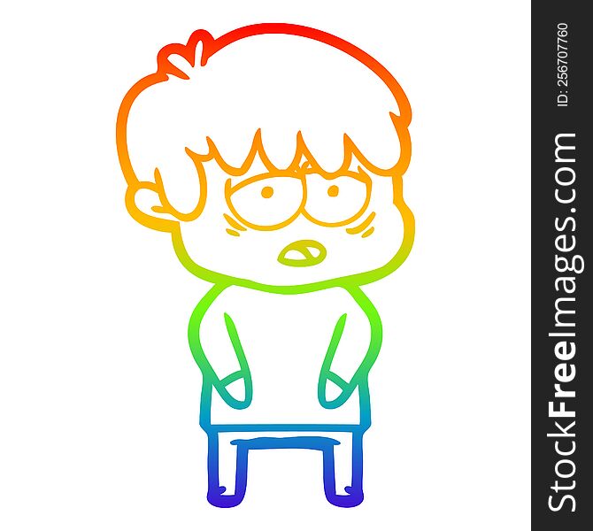 rainbow gradient line drawing cartoon exhausted boy