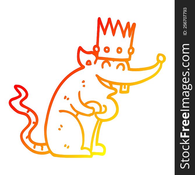 warm gradient line drawing of a cartoon rat king laughing