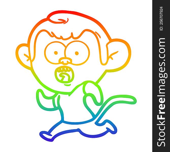 Rainbow Gradient Line Drawing Cartoon Running Monkey