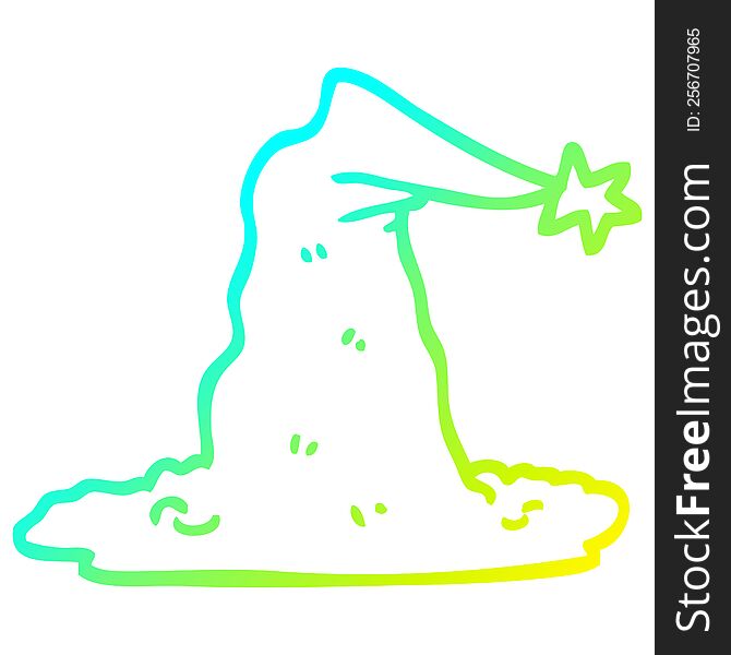cold gradient line drawing of a cartoon wizard hat
