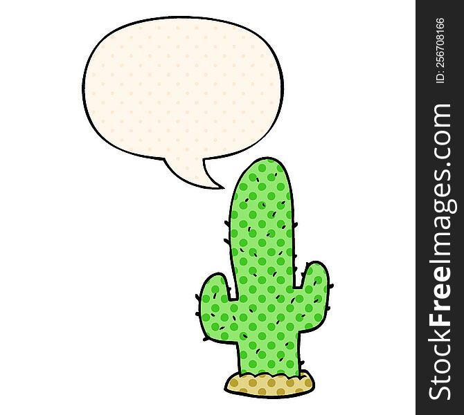 Cartoon Cactus And Speech Bubble In Comic Book Style
