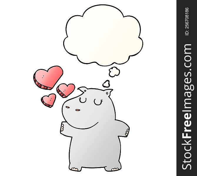 cartoon hippo in love with thought bubble in smooth gradient style