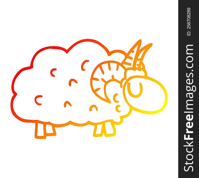 warm gradient line drawing cartoon sheep with horns