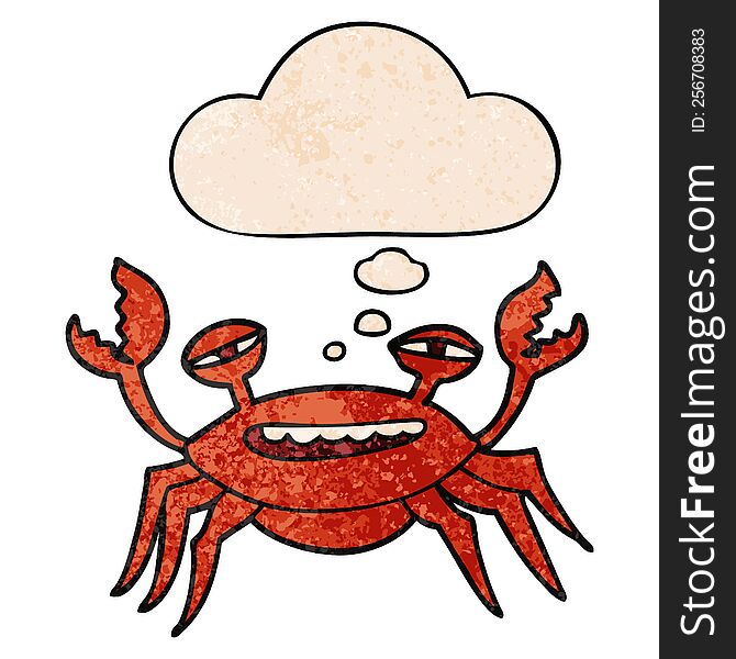 cartoon crab and thought bubble in grunge texture pattern style