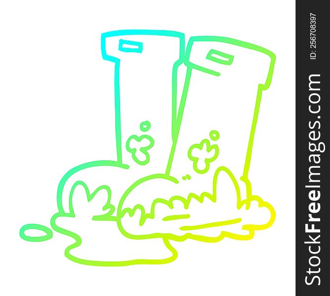 cold gradient line drawing of a cartoon muddy boots