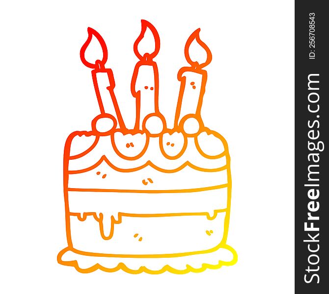 warm gradient line drawing of a cartoon birthday cake