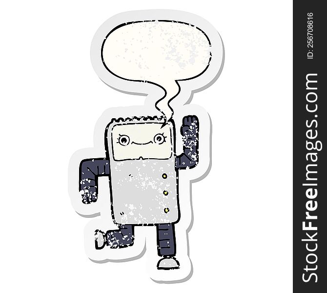 Cartoon Robot And Speech Bubble Distressed Sticker