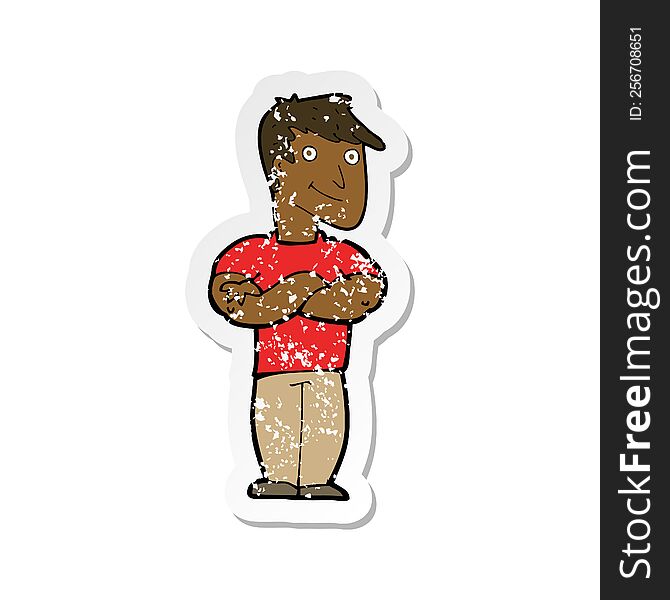 Retro Distressed Sticker Of A Cartoon Muscular Man