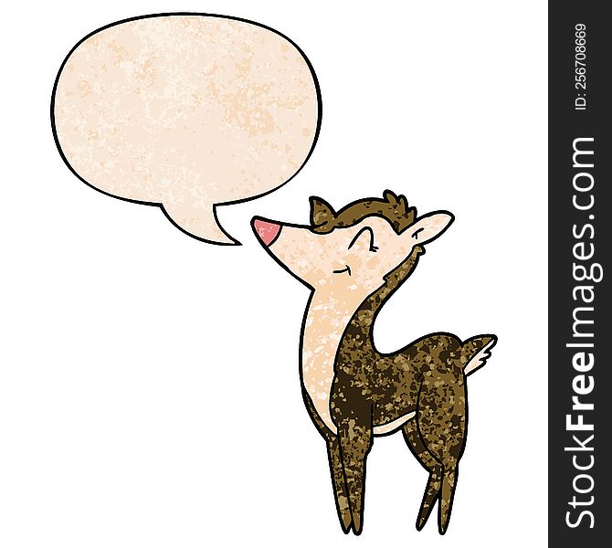 cartoon deer with speech bubble in retro texture style