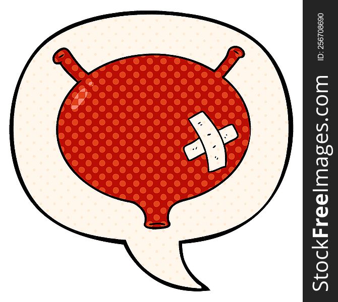 cartoon bladder with speech bubble in comic book style