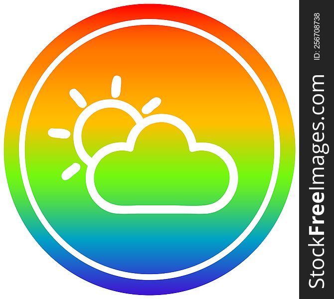 sun and cloud circular icon with rainbow gradient finish. sun and cloud circular icon with rainbow gradient finish