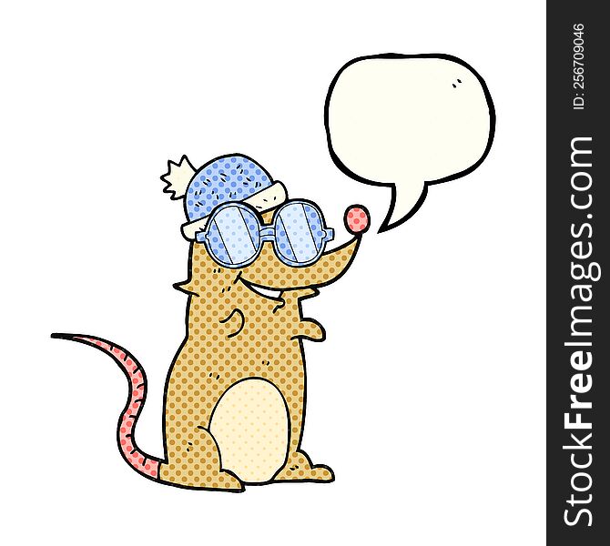 comic book speech bubble cartoon mouse wearing glasses and hat