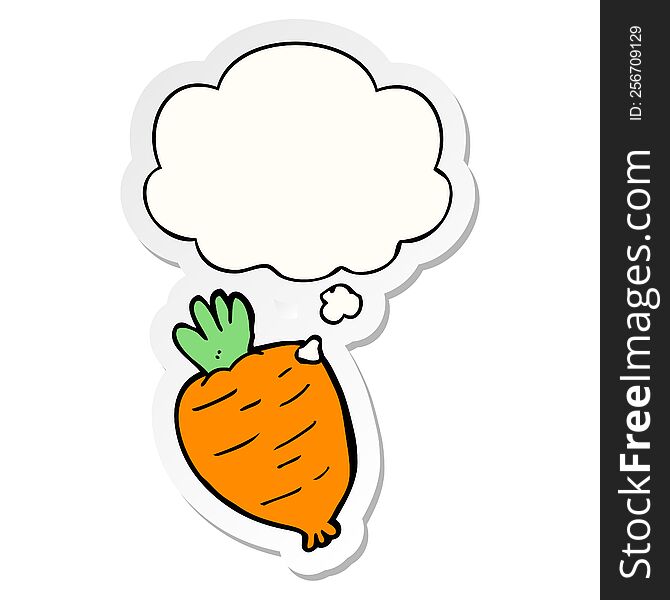 cartoon root vegetable with thought bubble as a printed sticker