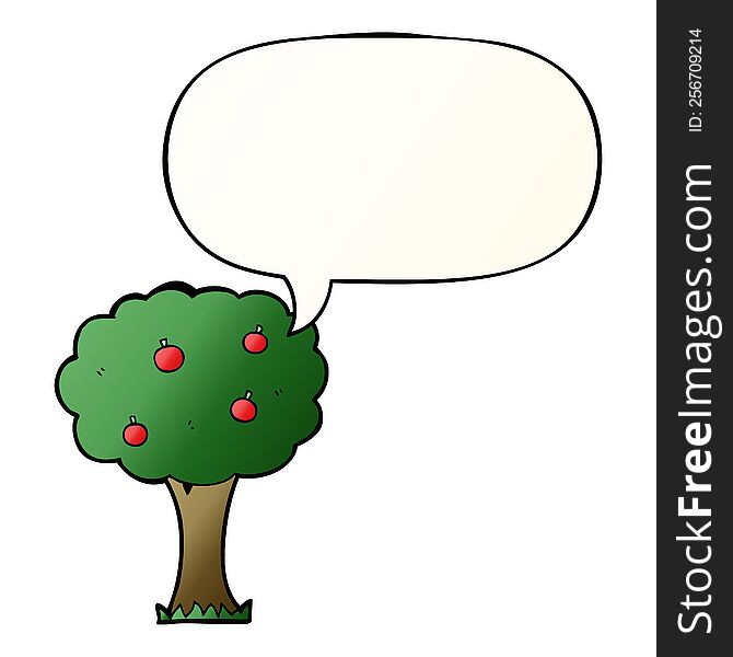 cartoon apple tree with speech bubble in smooth gradient style