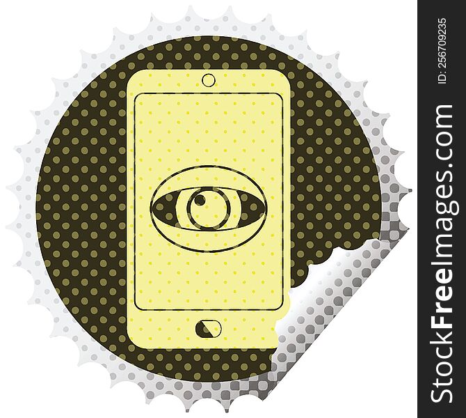 cell phone watching you circular peeling sticker