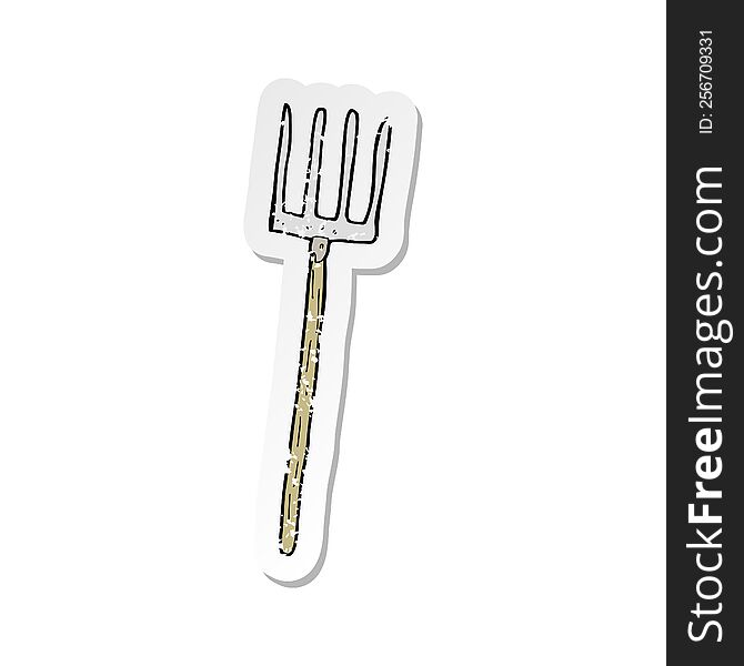 retro distressed sticker of a cartoon pitch fork