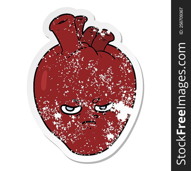 Distressed Sticker Of A Cartoon Mean Heart