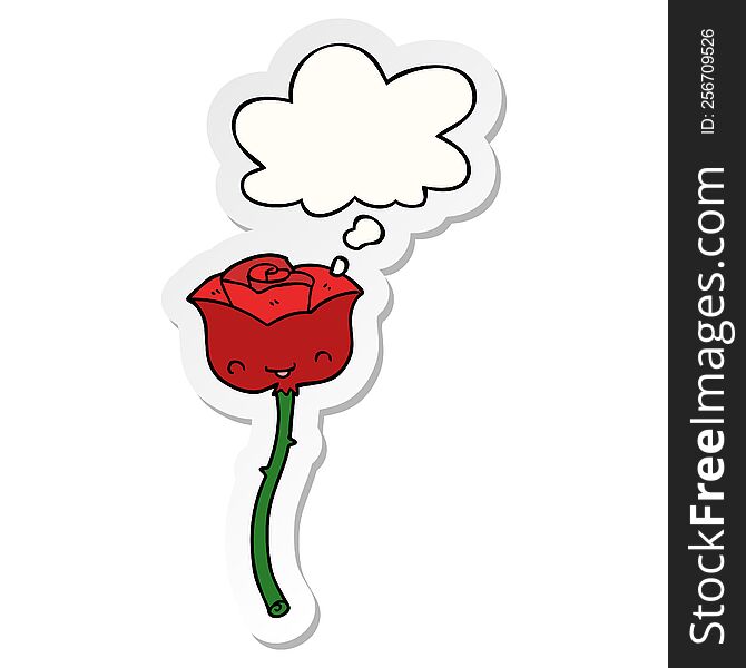cartoon rose with thought bubble as a printed sticker