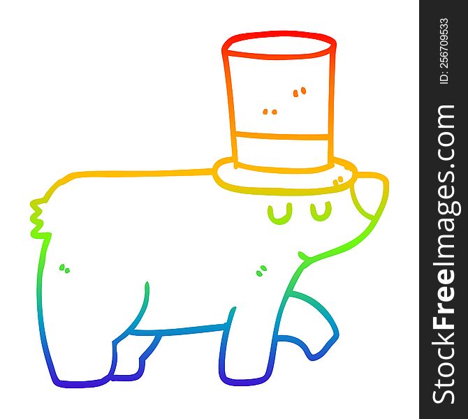Rainbow Gradient Line Drawing Cartoon Bear Wearing Top Hat