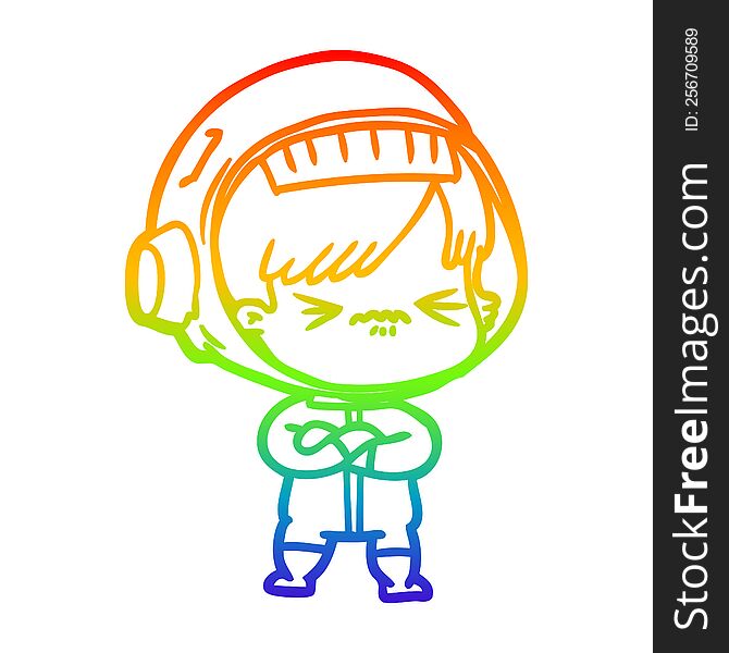 Rainbow Gradient Line Drawing Angry Cartoon Space Girl