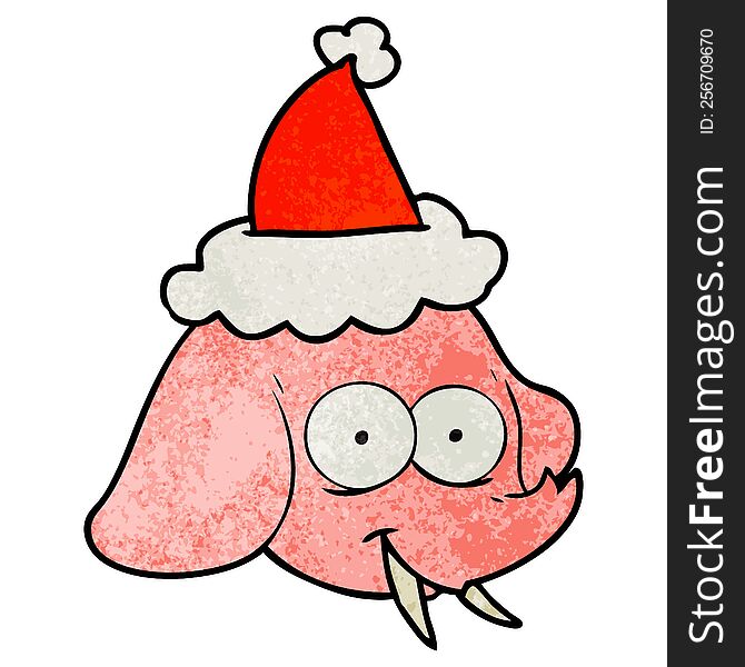 Textured Cartoon Of A Elephant Face Wearing Santa Hat