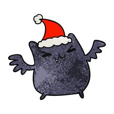 Christmas Textured Cartoon Of Kawaii Bat Stock Photo