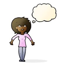 Free Cartoon Woman Shrugging Shoulders With Thought Bubble Stock Photo - 256714660