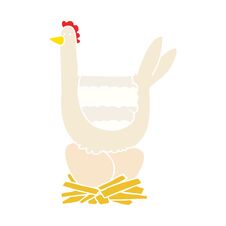 Flat Color Style Cartoon Chicken Sitting On Eggs In Nest Royalty Free Stock Image