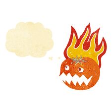 Cartoon Flaming Pumpkin With Thought Bubble Stock Photo