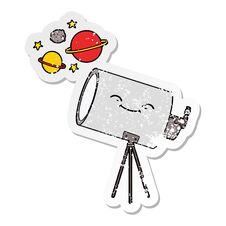 Distressed Sticker Of A Cartoon Telescope With Face Stock Photo