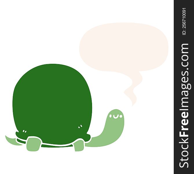 Cute Cartoon Tortoise And Speech Bubble In Retro Style